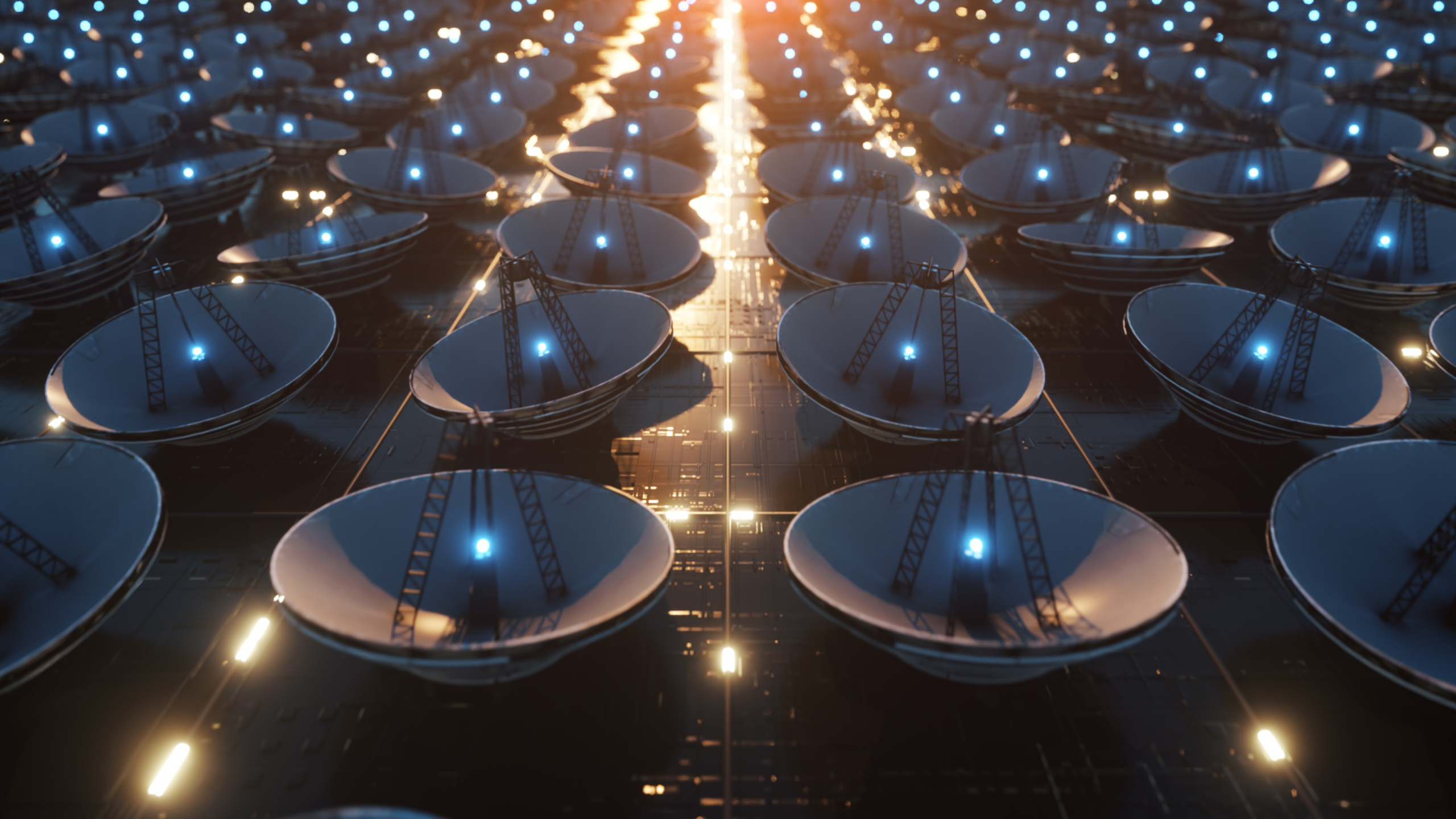 Large,Technological,Surface,Covered,With,Microcircuits,And,Satellite,Dishes.,Information